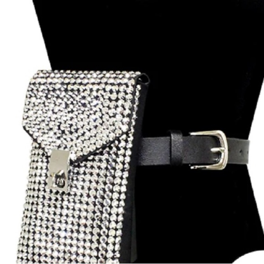 BLACK BAG POUCH SILVER STONES
